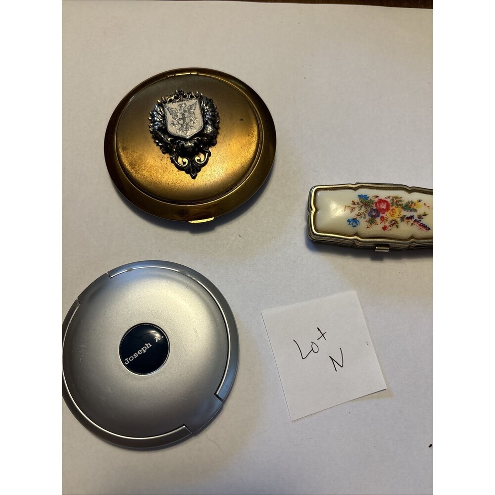 Vintage Cosmetic Makeup Powder Compact Pill Box Lot of 3 Brass-Gold Finish
